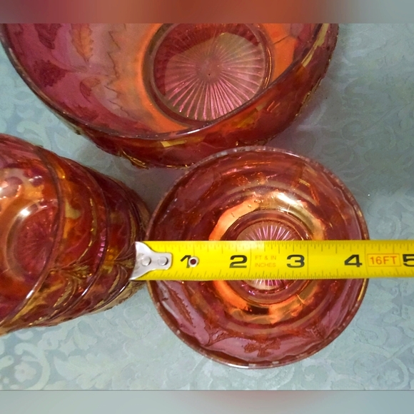 EAPG US GLASS DELAWARE RUBY STAIN/FLASH & GOLD BERRY BOWL SET - Picture 8 of 11